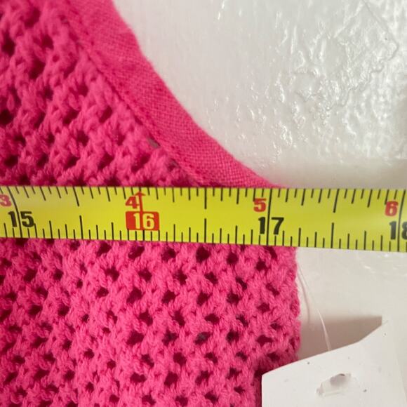 Y2K Hot Pink Crochet Tank Top M Floral Knit Cotton NWT Coquette Fairy USA Made - Picture 7 of 8
